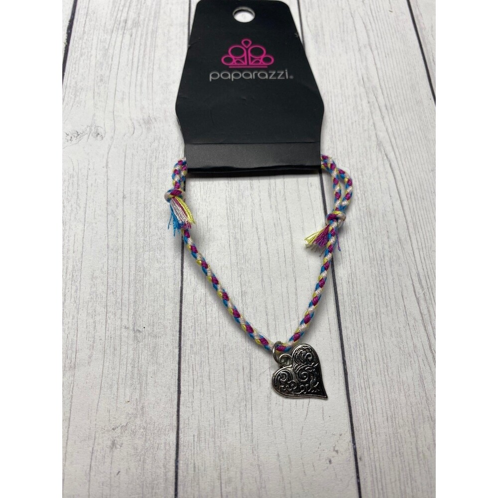Paparazzi Heart Charm Colorful Braided Cord Adjustable Bracelet